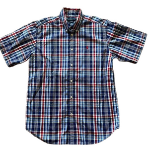 Ralph Lauren Kids XL Blue Plaid Short Sleeve Button Down Shirt